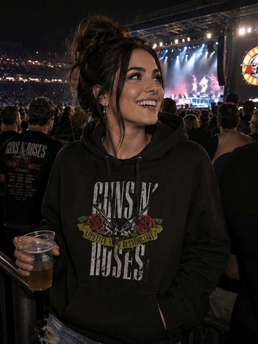 GUNS& ROSES  BAND WOMENS HOODIE (SMALL)